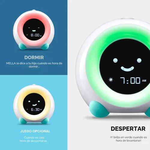 Miniatura 2 de LittleHippo Mella: Reloj despertador para niños, entrenador de sueño para niños listo para despertar, luz nocturna, máquina de sonidos y OK