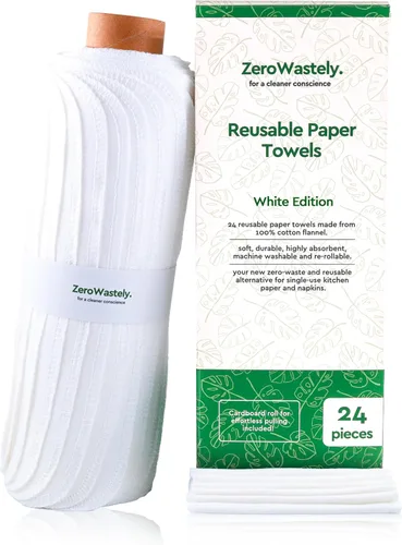 Miniatura 10 de Toallas de papel reutilizables, paquete económico de 24 toallas de papel sin papel. 100% algodón, súper suaves, absorbentes, lavables y hechas