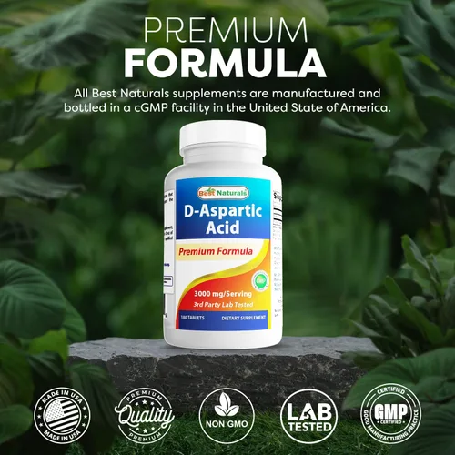 Miniatura 5 de Best Naturals Ácido aspártico D (DAA) 3000 mg por porción, sin OMG y sin gluten, 180 tabletas