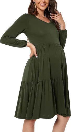 Miniatura 3 de Smallshow Vestido de maternidad con volantes y manga larga para mujer