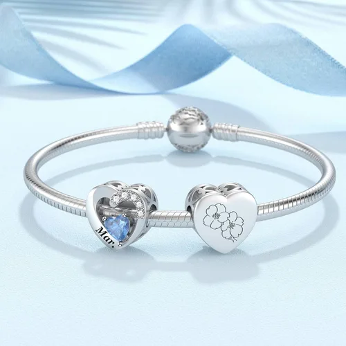 Miniatura 28 de SEVENWELL Dijes de piedra natal con flor grabada para el mes de nacimiento, pulsera de plata de ley 925, feliz cumpleaños para mujer