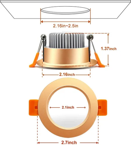 Miniatura 6 de Iluminación empotrable LED de 2 pulgadas, regulable, 3 W (equivalente a halógeno de 35 W), blanco ultra cálido de 2700 K, CRI80, luz de techo LED