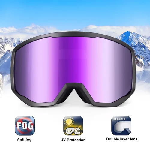 Miniatura 2 de EXP VISION Gafas de esquí/snowboard para hombres y mujeres, gafas de nieve OTG antiniebla con protección UV Marco Negro Púrpura