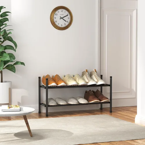 Miniatura 7 de Uneviesyka Zapatero expandible, zapatero de 2 niveles para armario, estante organizador de zapatos de metal ajustable apilable, estantes pequeños