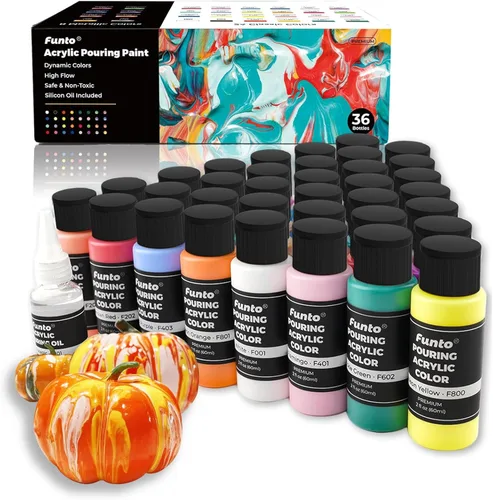 Funto Juego de pintura acrílica para verter, 36 botellas, con aceite de silicona, alto flujo, premezclado, suministros de arte para verter sobre