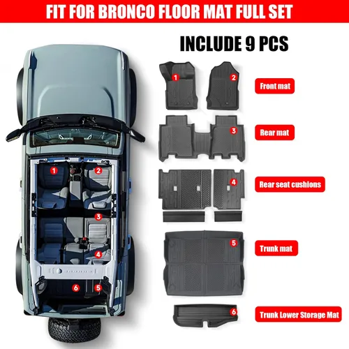 Miniatura 2 de Mabett Alfombrillas interiores para Ford Bronco, accesorios de 4 puertas 2021 2022 2023 2024 2025 alfombrillas de piso para asiento trasero y forro