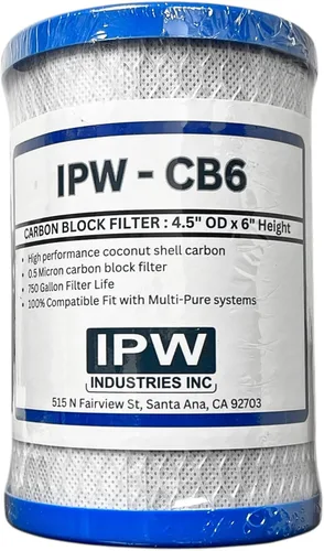 IPW Industries | Filtro de reemplazo de bloque de carbono CB6 para sistema de filtro de agua de ósmosis inversa, cartucho de filtración de agua