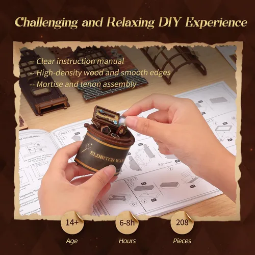 Miniatura 4 de FUNPOLA Kit de varita mágica de rompecabezas de madera 3D para rincón de libros - Juego de manualidades para estantería en miniatura con luz LED