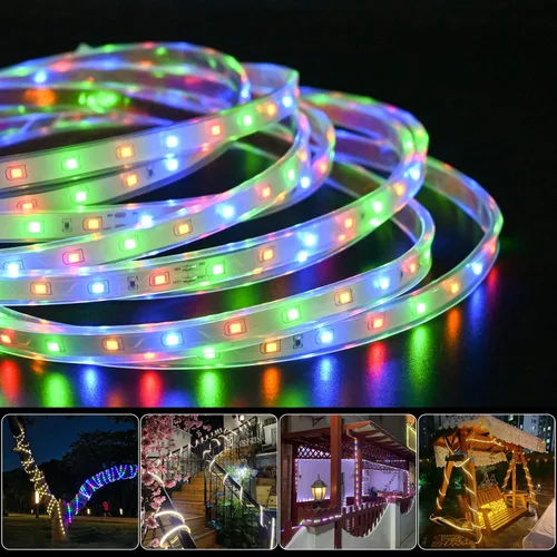 Miniatura 4 de MIHEAL Tira de luces LED solares para exteriores, 16.4 pies, 280 luces LED, funciona con energía solar, tira LED que cambia de color con 8 modos