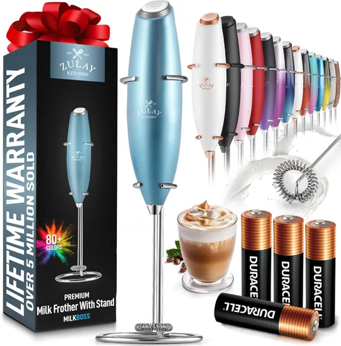 Miniatura 498 de Zulay Milk Boss Espumador de leche potente manual, hace espuma para latte, batidor para mezclar bebidas, café, miniespumador para capuchino, frappé