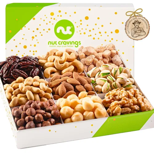 Miniatura 32 de Canasta de regalo con frutos secos para Navidad y festividades + cinta verde (juego de 7 piezas, 2.2 libras), bandeja preparada de alimentos