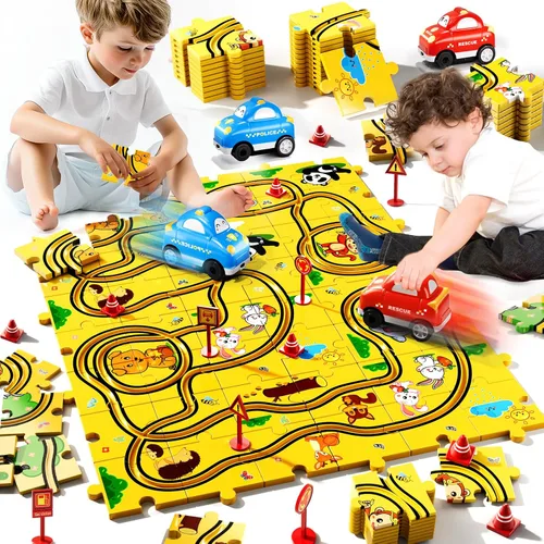 Bennol Conjunto de Juguetes de Coches de Carreras con Pistas de Rompecabezas para Niños de 3, 4, 5 Años, Juego de 48 Piezas de Coches de Carreras