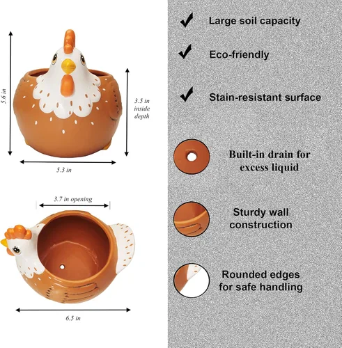 Miniatura 7 de Macetero para pollo, soporte para utensilios de gallo, accesorios de fiesta, maceta para suculentas, para interiores y exteriores, jardín, patio