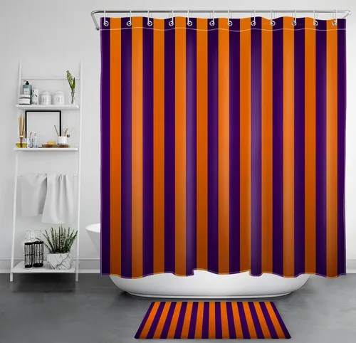 Miniatura 30 de LB Cortina de ducha a rayas naranjas y negras, cortina de ducha de arte estético de Halloween con patrón geométrico para baño, 60 x 72 pulgadas