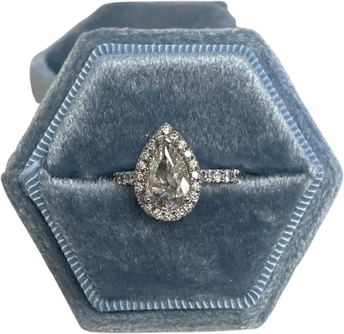 Caja de anillo hexagonal de terciopelo, 1 ranura para compromiso y ceremonia de boda, exhibición plana y almacenamiento (azul claro)