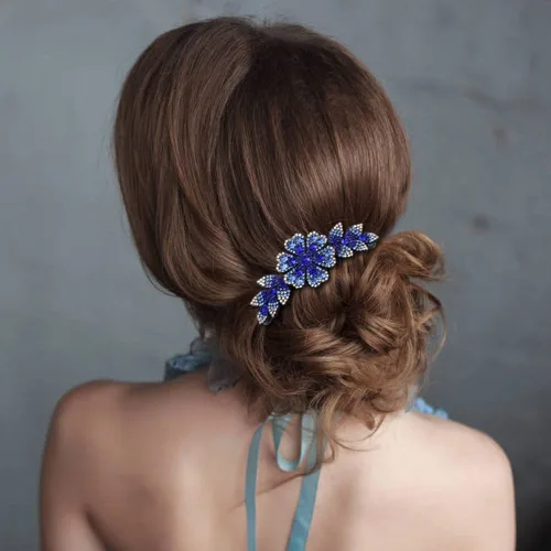 Miniatura 3 de Lawie Paquete de 6 peines de pelo de lujo con purpurina brillante y diseño de hojas de flores y diamantes de imitación negros laterales franceses