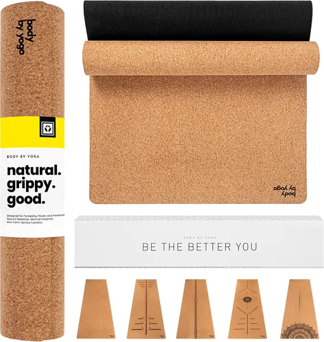 Tapete de yoga de corcho de lujo, antideslizante, agarre extragrueso. Más grueso, más largo y más ancho para más comodidad y apoyo. Lo