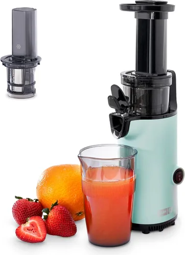 DASH Exprimidor Lento Compacto Deluxe Masticador, Fácil de Limpiar Exprimidor de Prensado en Frío con Cepillo, Taza Medidora de Pulpa, Accesorio