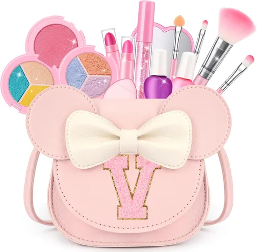 Miniatura 25 de Kit de maquillaje para niñas – Juego de maquillaje lavable real de 15 piezas – Cosmético no tóxico para niños pequeños con bolso de letras – Regalos