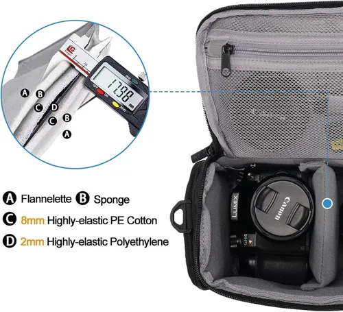Miniatura 4 de CADeN Bolsa bandolera cruzada para cámara compatible con cámaras Nikon, Canon, Sony SLR/DSLR sin espejo y lentes a prueba de agua (1.0 M, negro)