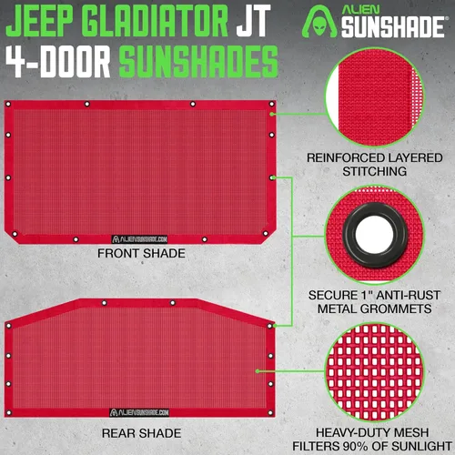 Miniatura 2 de Parasol Alien Sunshade para Jeep Gladiator Rojo (2018-2023) Accesorios para Jeep Gladiator, Parasol de malla frontal y trasera, 4 puertas, reduce