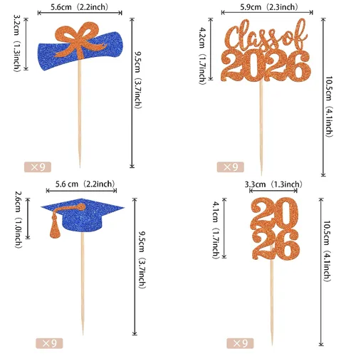 Miniatura 2 de 36 piezas con purpurina 2026 temática de graduación 2026 para cupcakes, diploma de clase de 2026, para graduación de 2026, suministros de decoración