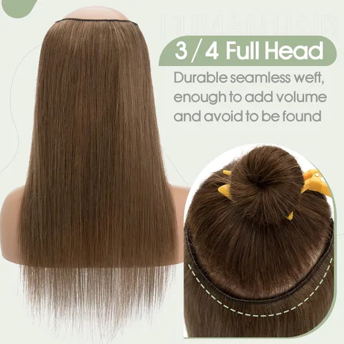 Miniatura 5 de S-noilite Extensiones de cabello humano con clip de una pieza, 5 clips, 3/4 de cabeza completa, parte en V, trama de cabello más grueso, red