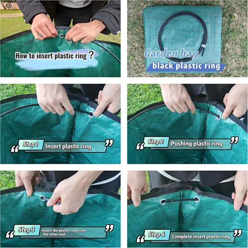 Miniatura 3 de Paquete de 2 bolsas de basura reutilizables de 32 galones con tapa con cremallera, bolsas de basura de jardín con 4 asas para exteriores