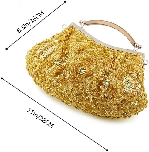 Miniatura 6 de Gionforsy Bolso Flapper de los años 20, bolso de mano de noche para boda, cóctel, baile, fiesta, rugido de los años 20, bolsa de cuentas Gastby