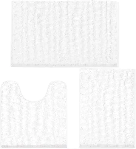 Miniatura 10 de LINLA Juego de 3 alfombras de baño de felpilla absorbente antideslizante, juego de alfombras de felpilla de felpa gruesa, se pueden lavar y secar