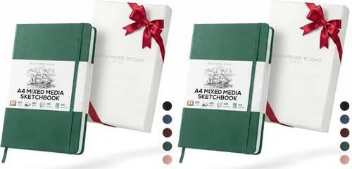 BEECHMORE BOOKS Sketch Book, A4 8.5 x 11.5 inch Blank Sketchbook for Drawing, Paint and Draw, 156 Pages Thick Paper 160gsm, Hardcover Leather Art