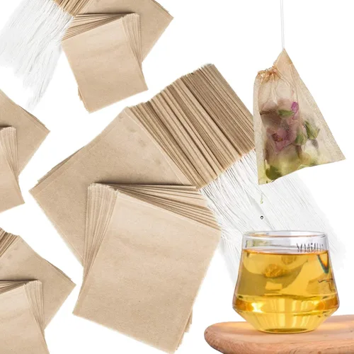 Miniatura 3 de NEPAK 600 bolsas de filtro de té desechables para té suelto, bolsa vacía con cordón para té de hojas sueltas, con papel 100% natural sin blanquear