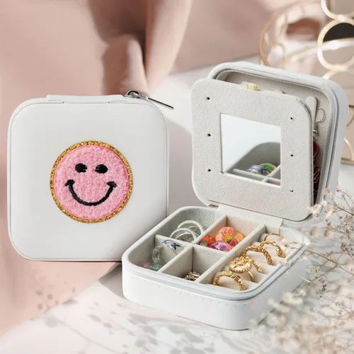 Miniatura 4 de Pequeño estuche de joyería de viaje preppy para mujer, mini organizador de joyas para viajes, caja de joyería de viaje preppy para anillos, aretes