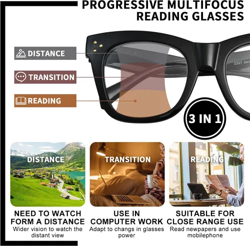 Miniatura 5 de FONHCOO Oversized Progressive Reading Glasses for Women Men Large Square Blue Light Blocking Computer Readers