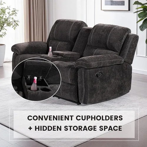 Miniatura 5 de Betsy Furniture Moderno juego de sofá reclinable de tela, sofá biplaza con consola, reclinable 8093 (negro, sofá + sofá biplaza) Breathable