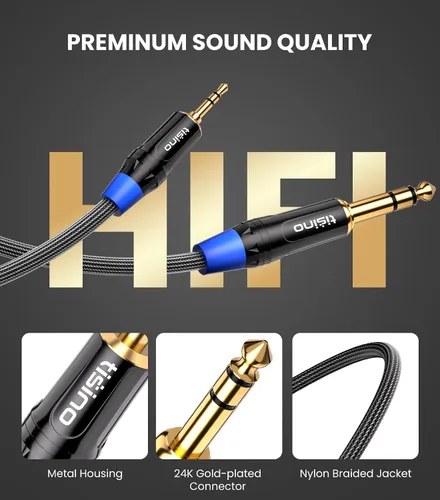 Miniatura 2 de Tisino Cable estéreo de 1/8 a 1/4 de 3 pies, adaptador de 0.138 in a 1/4, cable auxiliar de audio estéreo para guitarra, piano de teclado, laptop