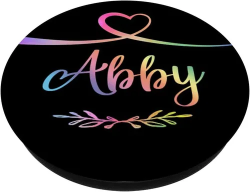 Miniatura 2 de Abby Heart Rainbow Watercolor Name Black Abby Gift - PopSockets Grip and Stand for Phones and Tablets
