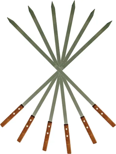 Miniatura 8 de Brochetas planas de media pulgada para barbacoa de acero inoxidable con mango de madera maciza para asar estilo brasileño Kebob Koubideh Kebab turco
