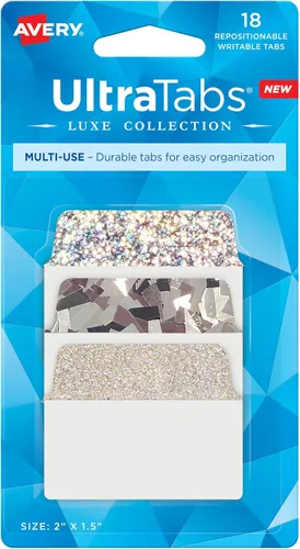 Avery, Multi-Use Ultra Tabs - 2 x 1.5 pulgadas, diseños iridiscentes holográficos, 18 pestañas de páginas reposicionables (74145)