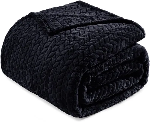 Exclusivo Mezcla - Manta de forro polar de tamaño Queen para cama, 90 x 90 pulgadas, mantas suaves y acogedoras de franela jacquard, ligeras y Negro
