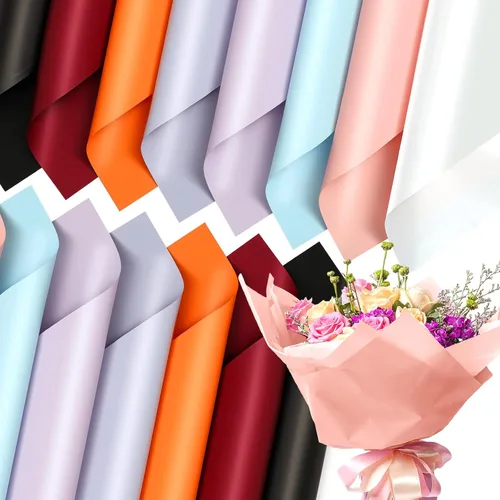Miniatura 8 de Outus 160 hojas de papel de regalo de flores de doble color, grueso, impermeable, papel de regalo a granel para manualidades, ramo de embalaje