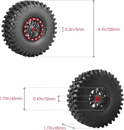 Miniatura 2 de RC Crawler 1.9 Beadlock Juego de ruedas y neumáticos para escala 1/10 Axial SCX10 TRX4 RC4WD Redcat Gen8 Gen7 Rock Crawling todo terreno Llantas
