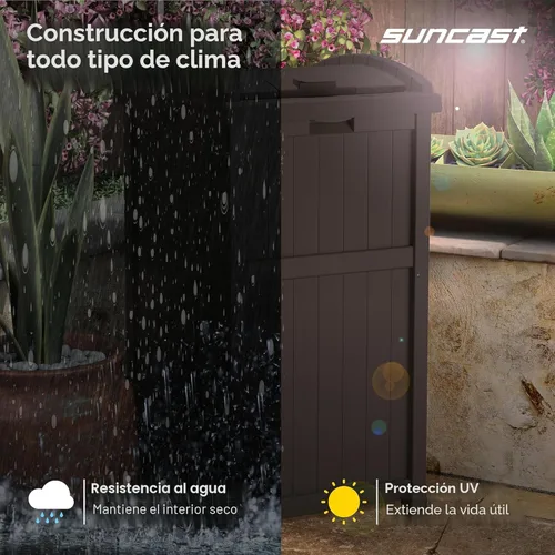 Miniatura 8 de Suncast - Cubo de basura de resina para exteriores de 33 galones con tapa, para usar en el patio, la terraza o el jardín, color marrón