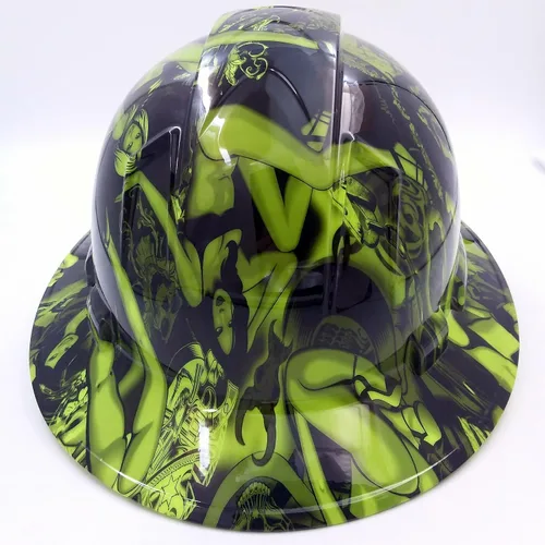 Miniatura 4 de Personalizado Pyramex Full Brim Green Biker Babes Hard Hat con suspensión de trinquete