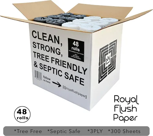 Miniatura 2 de Papel higiénico 100% bambú, caja de 48 rollos de papel higiénico sostenible, seguro para sépticos, ecológico, 3 capas, 300 hojas, sin árboles, sin