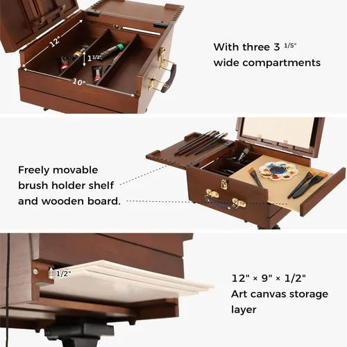 Miniatura 5 de VISWIN Caballete portátil Plein Air, caja de artista con trípode de aluminio y 2 bolsas de transporte de nylon, caballete de mesa y piso francés