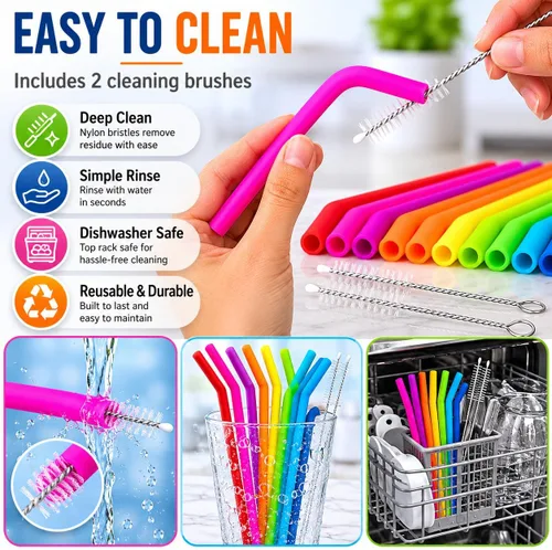 Miniatura 8 de 15 PAPAS PARA TODOS LOS VANOS - Pajitas reutilizables de silicona para vasos Yeti de 30 y 20 oz - Flexibles, fáciles de limpiar + 2 cepillos