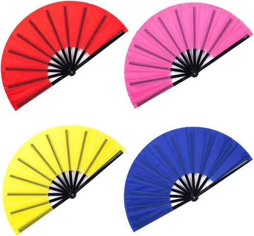 Miniatura 4 de Gionforsy 4 piezas de ventilador de tela de ventilador plegable grande chino Tai Chi ventilador de mano plegable decorativo para fiesta de baile