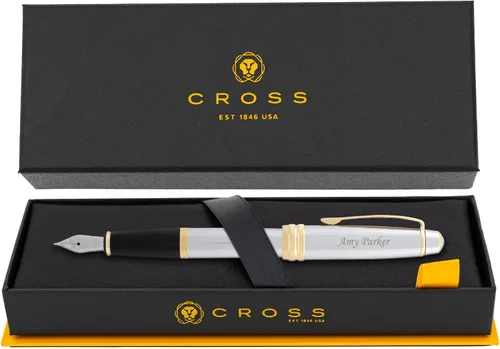 Miniatura 8 de Cross Bailey - Pluma estilográfica grabada, laca negra con borde plateado, anillo central con múltiples ranuras, grabado plateado en la tapa, regalo