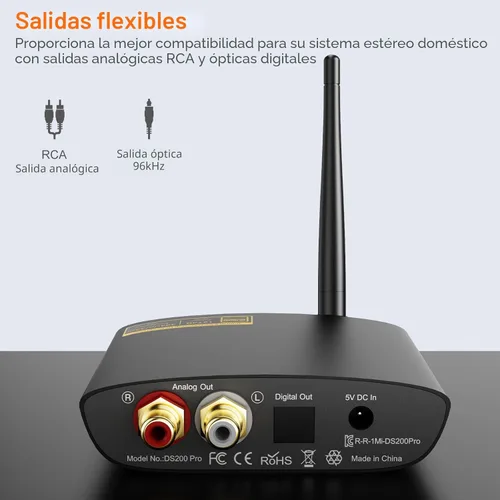 Miniatura 7 de 1Mii DS200Pro Bluetooth 5.3 Receptor para estéreo doméstico, adaptador de audio inalámbrico HiFi con LDAC, DAC integrado, largo alcance, salidas